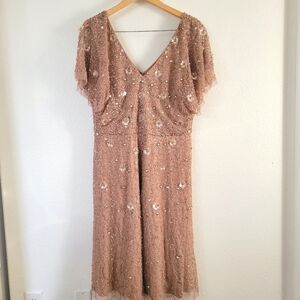 ADRIANNA PAPELL Flutter Sleeve Beaded Dress